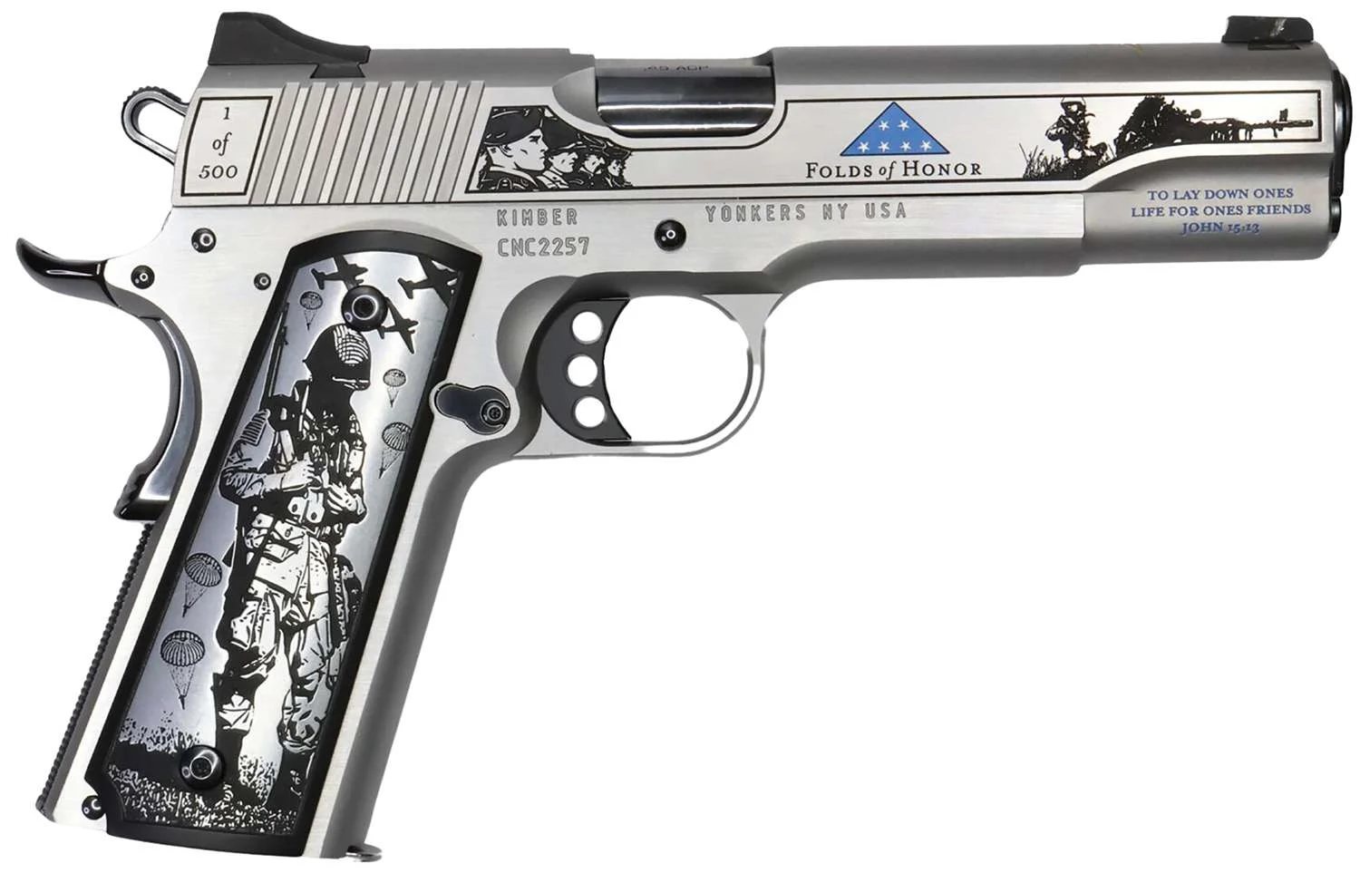 CNC KIMBER CUSTOM ENGRAVED FOLDS OF HONOR 1911 45ACP PISTOL 1-7RD MAG