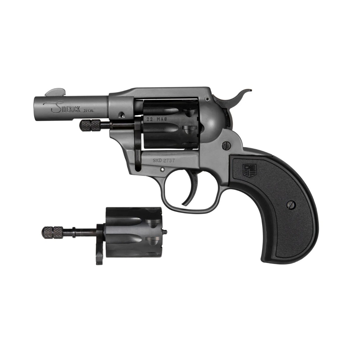 DB SIDEKICK BIRDSHEAD 22LR/WMR, 3" BARREL, 9RD REVOLVER SINGLE/ DOUBLE ACTION, W/ DUAL CYLINDERS ON SWING OUT ARM, DARK GRAY