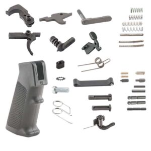 M16 Fire Control Group kit — hammer, trigger, disconnector, selector, and auto sear with pin