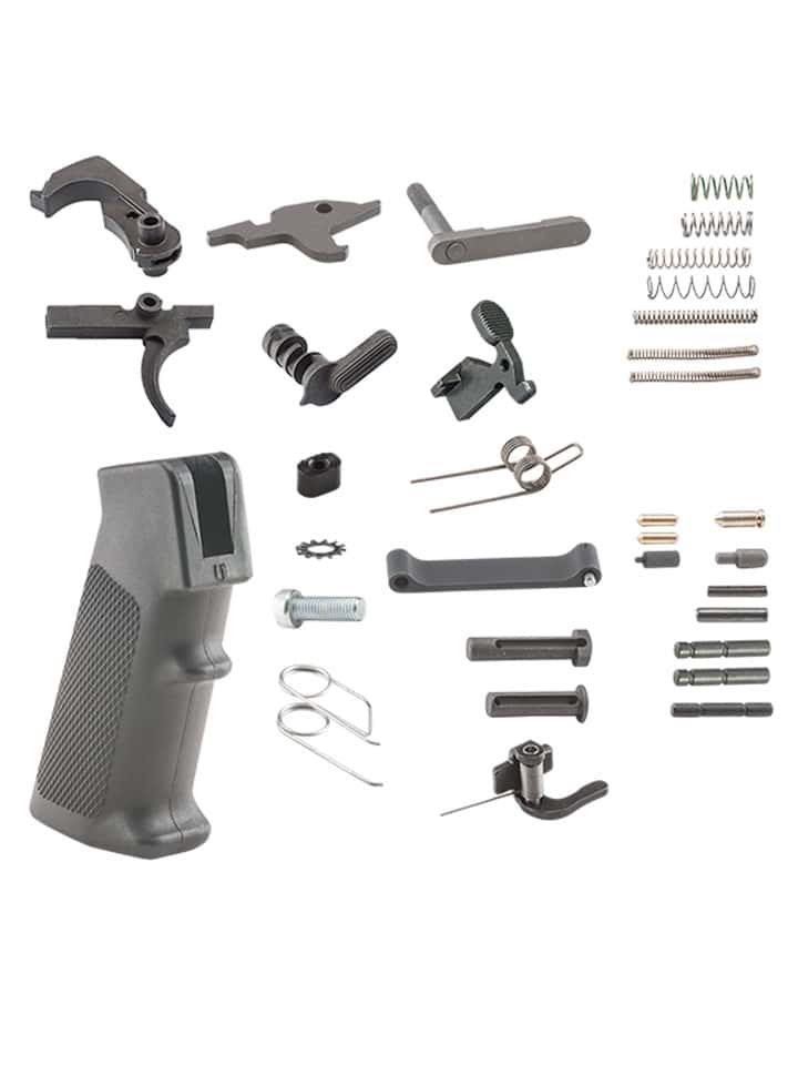 M16 Fire Control Group kit — hammer, trigger, disconnector, selector, and auto sear with pin