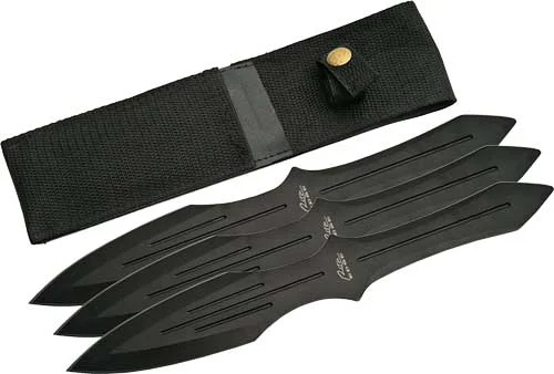 SZCO RITE EDGE 9.75" THROWING - KNIFE BLACK 3PC SET W/SHEATH 1 SZCO RITE EDGE 9.75" THROWING - KNIFE BLACK 3PC SET W/SHEATH