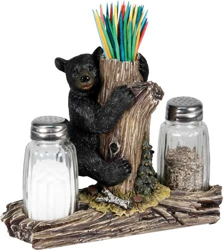 RIVERS EDGE BEAR SALT & PEPPER - SHAKERS & TOOTHPICK HOLDER 1 RIVERS EDGE BEAR SALT & PEPPER - SHAKERS & TOOTHPICK HOLDER