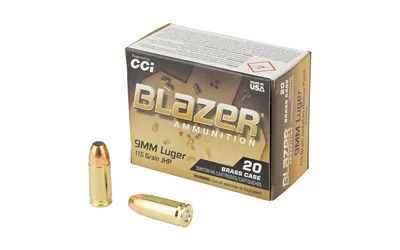 CCI BLAZER BRASS 9MM 115GR JHP 20 1 CCI BLAZER BRASS 9MM 115GR JHP 20