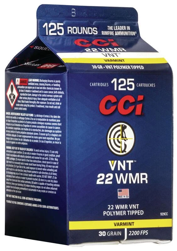 CCI Varmint Rimfire Ammunition .22 WMR 30 gr VNT 2200 fps 125/ct 1 CCI Varmint Rimfire Ammunition .22 WMR 30 gr VNT 2200 fps 125/ct
