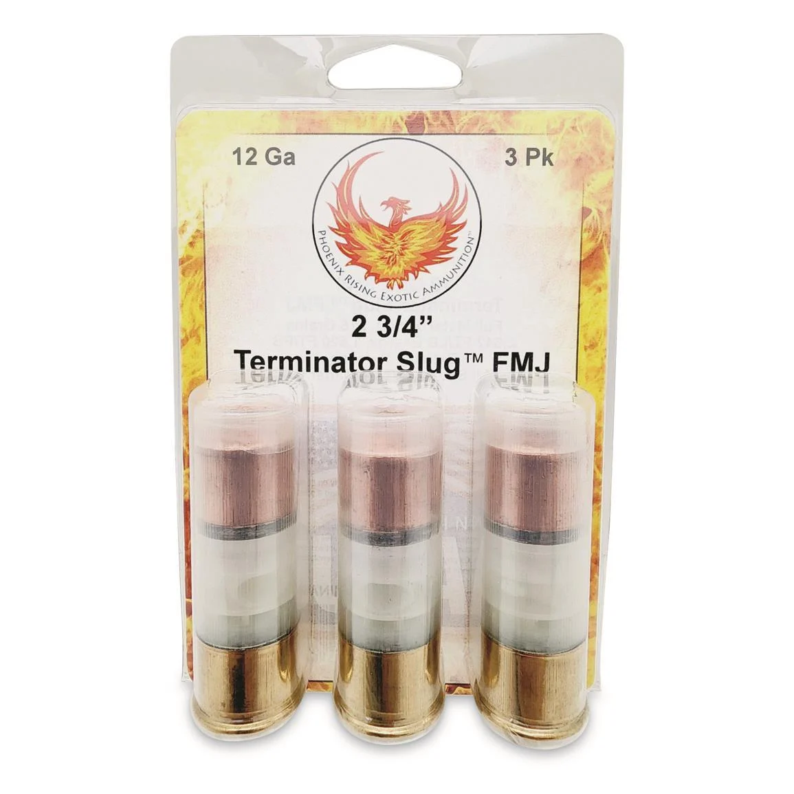 Phoenix Rising Terminator Slug Shotshell 12ga 2-3/4" 515gr FMJ Slug 1520fps 3/ct 1 Phoenix Rising Terminator Slug Shotshell 12ga 2-3/4" 515gr FMJ Slug 1520fps 3/ct