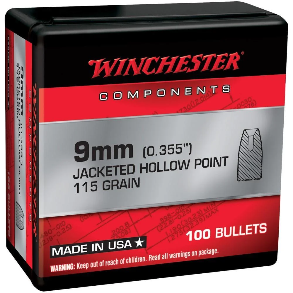 Winchester Handgun Bullets 9mm Luger .355" 115 gr JHP 100/ct 1 Winchester Handgun Bullets 9mm Luger .355" 115 gr JHP 100/ct