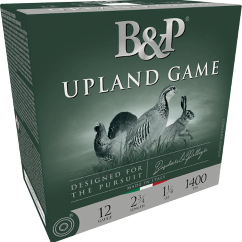 B&P Upland Game Shotshells- 12 ga 2-3/4 In 1-1/4 oz #4 1400 fps 25/ct 1 B&P Upland Game Shotshells- 12 ga 2-3/4 In 1-1/4 oz #4 1400 fps 25/ct