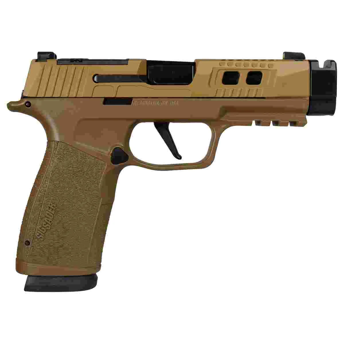 Sig Sauer P365 Two-Tone Brown/Black XMACRO TACOPS Handgun 9mm Luger 17rd Magazines(4) 4.2" Compensated Barrel 1 Sig Sauer P365 Two-Tone Brown/Black XMACRO TACOPS Handgun 9mm Luger 17rd Magazines(4) 4.2" Compensated Barrel