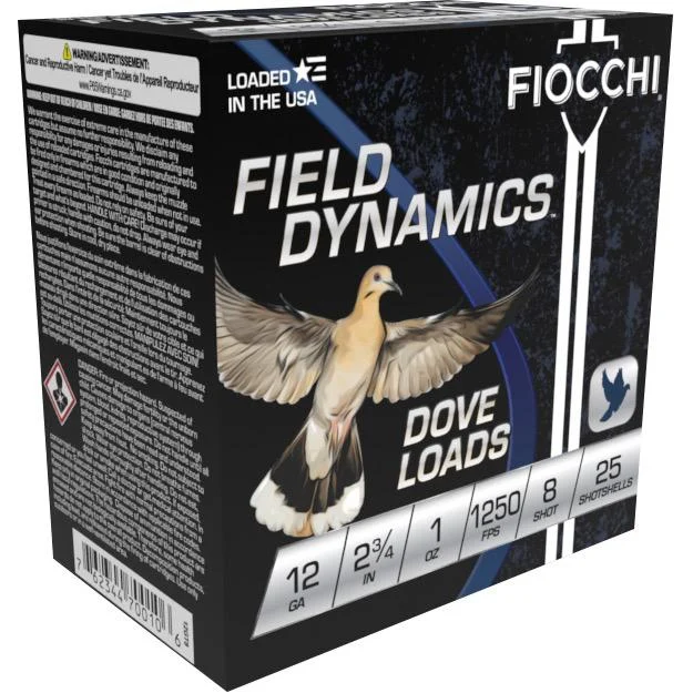 Fiocchi Field Dynamics Dove & Quail Shotshells 12ga 2-3/4" 1oz 1250 fps #8 25/ct 1 Fiocchi Field Dynamics Dove & Quail Shotshells 12ga 2-3/4" 1oz 1250 fps #8 25/ct