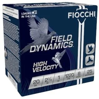 Fiocchi High Velocity Shotshells 20ga 2-3/4" 1oz #8 25/ct 1 Fiocchi High Velocity Shotshells 20ga 2-3/4" 1oz #8 25/ct