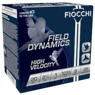 Fiocchi High Velocity Shotshells 20 ga 2-3/4 1oz 1220 fps #9 25/ct 1 Fiocchi High Velocity Shotshells 20 ga 2-3/4 1oz 1220 fps #9 25/ct