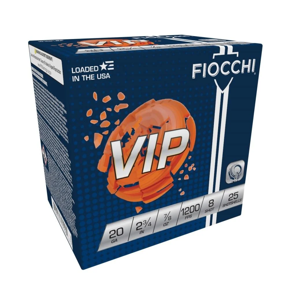 Fiocchi VIP Shotshells 20 ga 2-3/4" 7/8 oz 1200 fps #8 25/ct 1 Fiocchi VIP Shotshells 20 ga 2-3/4" 7/8 oz 1200 fps #8 25/ct