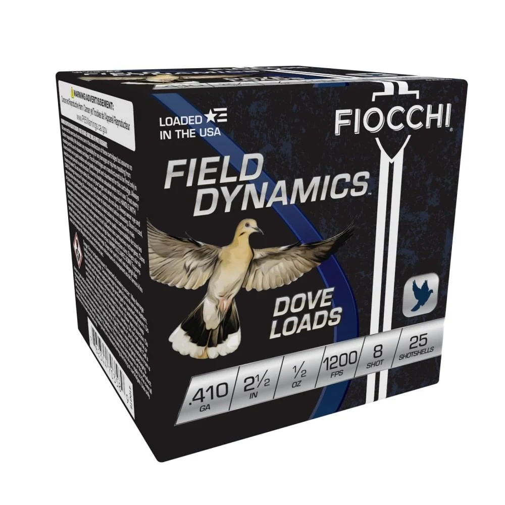 Fiocchi Lead Dove & Quail Shotshells .410ga 2-1/2 in 1/2oz #8 1200 fps 25/ct 1 Fiocchi Lead Dove & Quail Shotshells .410ga 2-1/2 in 1/2oz #8 1200 fps 25/ct