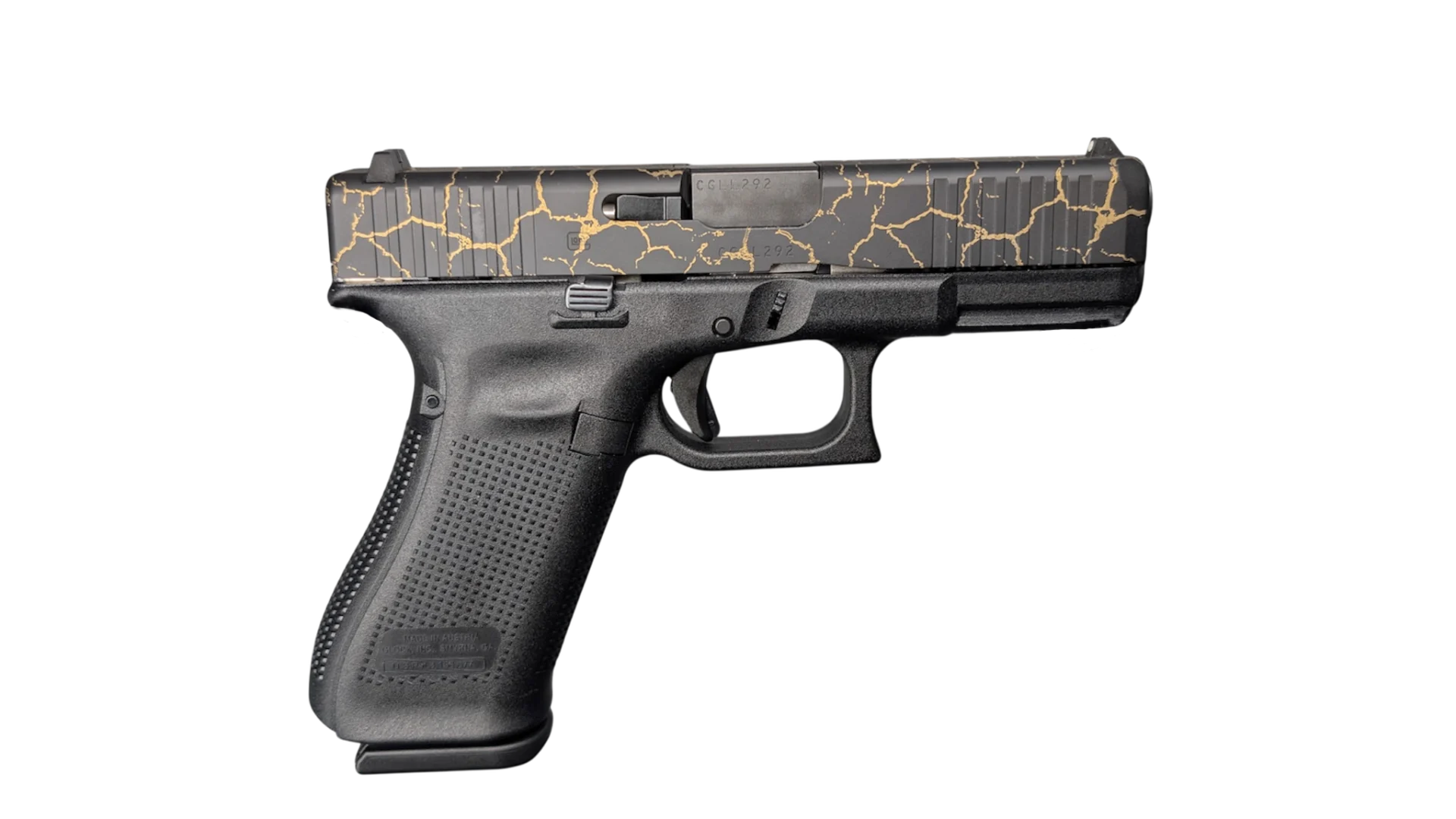 GLOCK 45 V CRAQUELURE 9MM PISTOL 4" BLACK-BLK/GOLD SLIDE FXD 3-17RD MAGS 1 GLOCK 45 V CRAQUELURE 9MM PISTOL 4" BLACK-BLK/GOLD SLIDE FXD 3-17RD MAGS